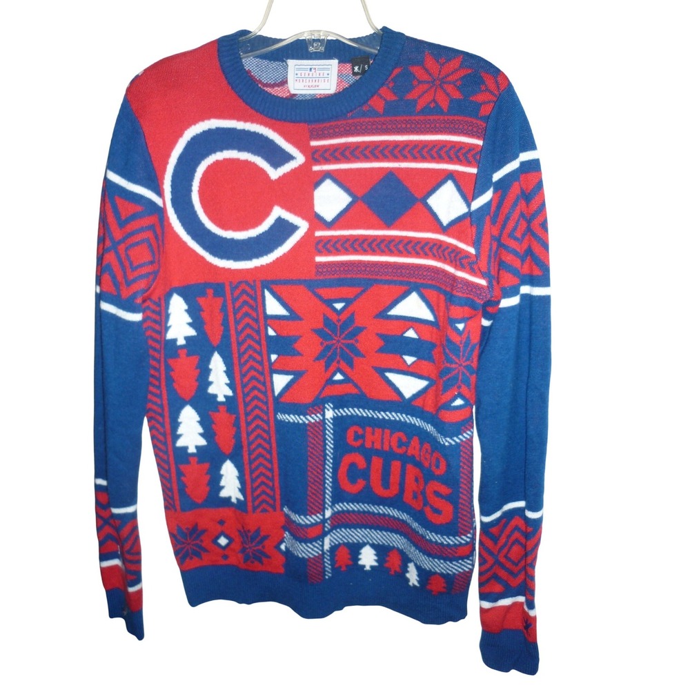 KLEW Chicago Cubs Ugly Christmas Sweater – MLB Blue Red Fair Isle Men's S